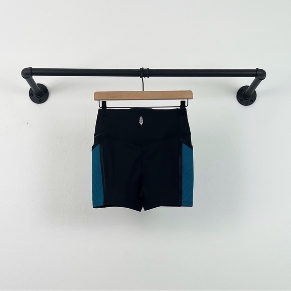 NEW Free People Ticket to Paradise Contrast High Waisted Bike Shorts Black/Blue - Picture 6 of 7